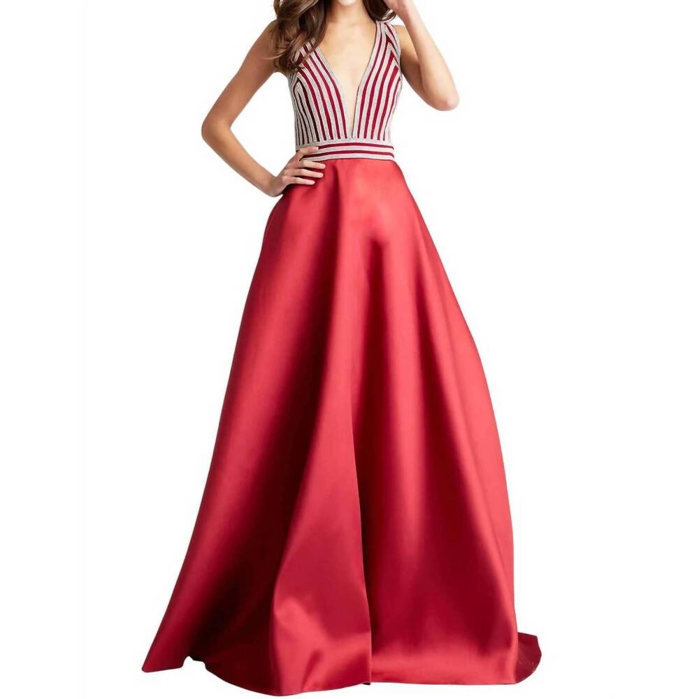NEW JOVANI striped prom dress in burgundy
